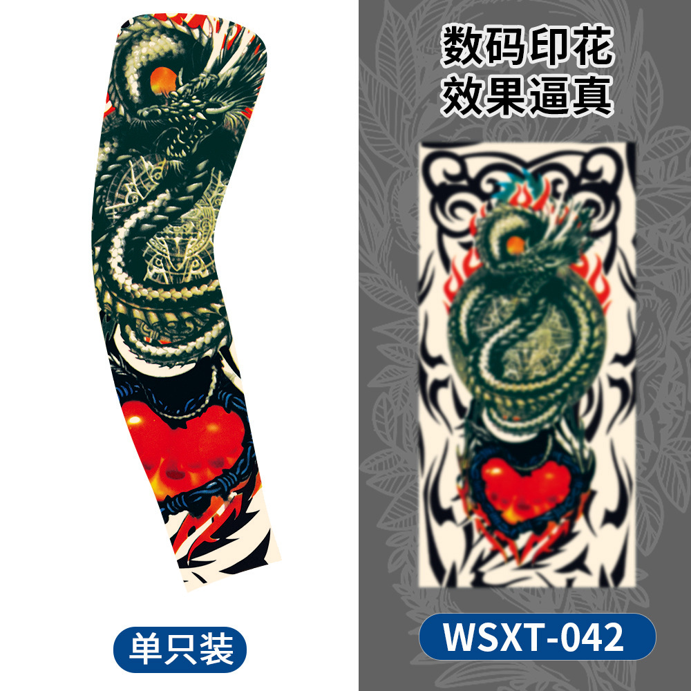 Picture of Summer Riding Sunscreen Tattoo Sleeve Simulation Tattoo Quick-drying Arm Protector Outdoor Sports Sunshade Breathable High Elastic Ice Sleeve