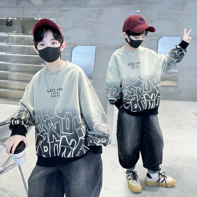 cuhk children's casual spring new sweater 2024 boys all-match western style top children's spring fried street pullover