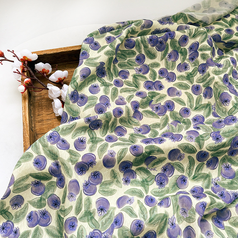 Little blueberry brocade cotton fabric new Chinese digital printing cheongsam dress top Hanfu handmade DIY fabric