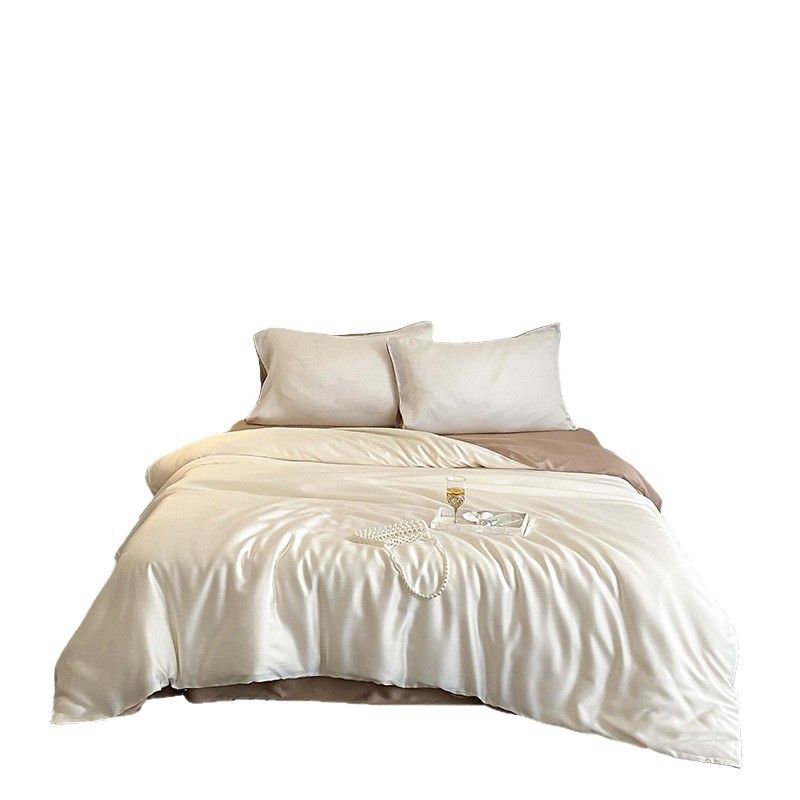 Picture of Summer Light Luxury Solid Color Ice Silk Four-piece Set Class A Cool Bed Sheet Quilt Cover Dormitory Three-piece Set Bed Cover Gift for Hair 4
