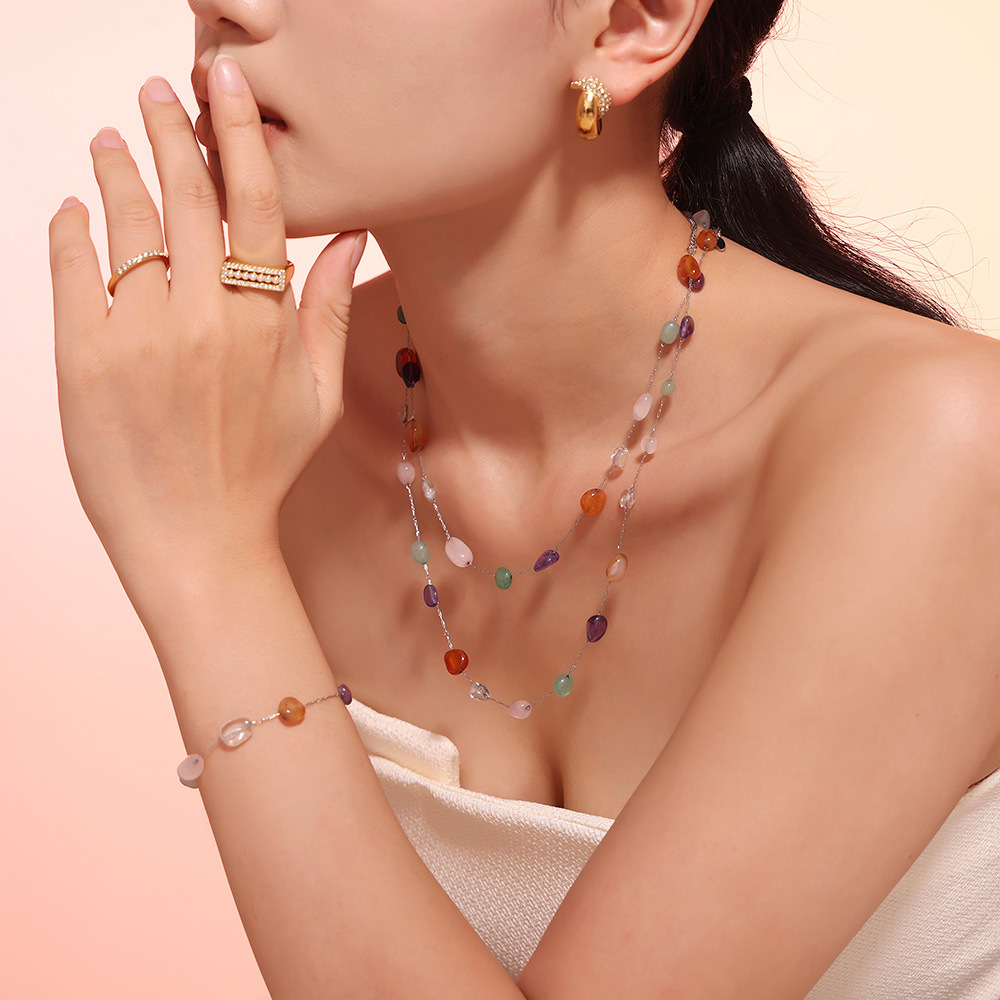 Picture of European and American Ins Style Niche Color Natural Stone Beaded Necklace Fashion Bracelet Stainless Steel Dopamine Light Luxury suit
