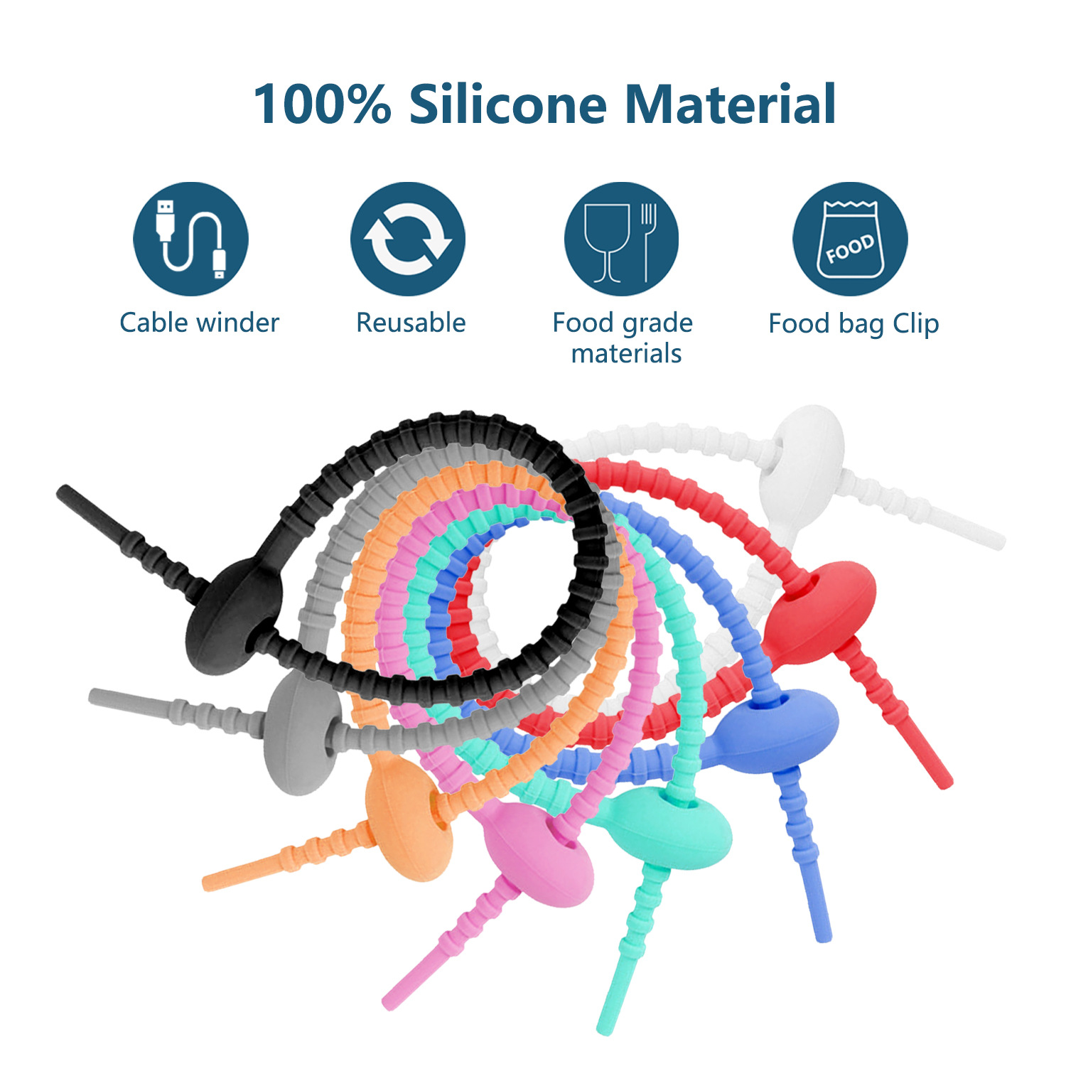 Picture of 215mm silicone cable tie data line storage finishing winder DIY key chain jewelry pendant color lanyard