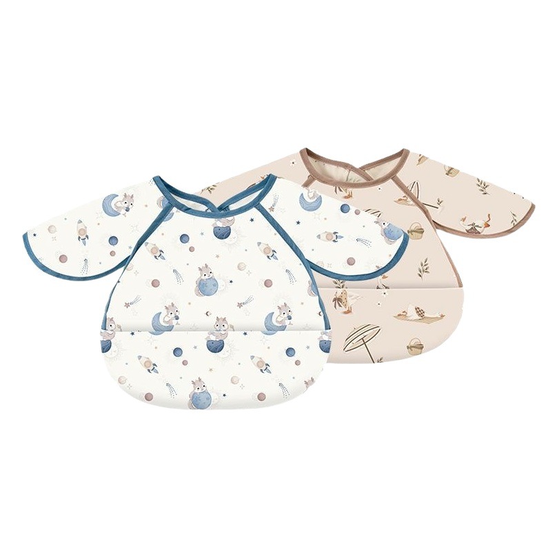 ins style baby waterproof coverall baby bib short sleeve anti-dressing breathable coating children's eating bib rice bib
