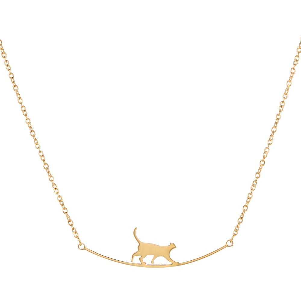 Japanese Eaves Side Cat Art Small Fresh Gold Titanium Steel Not Fading Necklace Clavicle Chain Not Fading Cat Item
