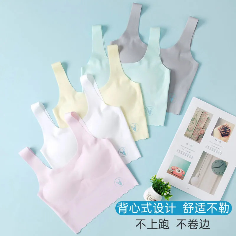 Developmental Period Student Girls' Underwear, Seamless Ice Silk Anti-Bump Bra, Sports Vest, Second and Third Level, Comfortable and Breathable