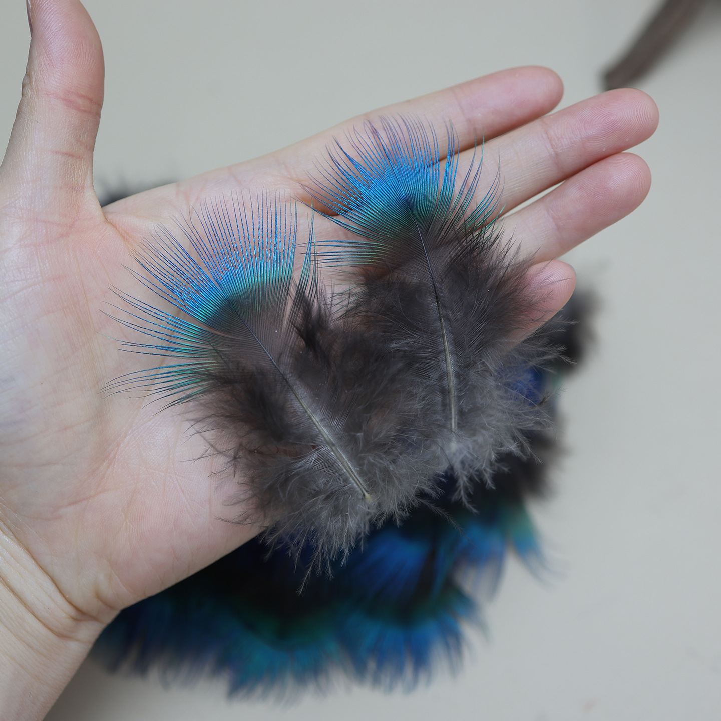 Picture of Wholesale Peacock Blue Flakes 3-9cm Dot Green DIY Material Jewelry Clothing Crafts Decorative Feather Accessories Can Be Mixed