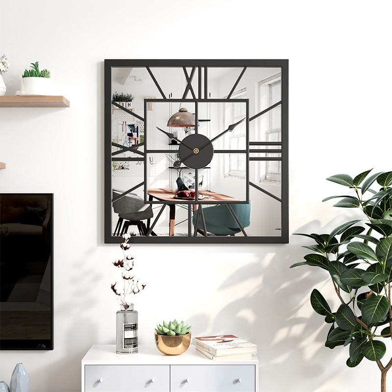 Amazon Hot Selling Creative Wall Clock Simple Square Iron Clock Living Room Mute Decorative Clocks Cross-border Wholesale