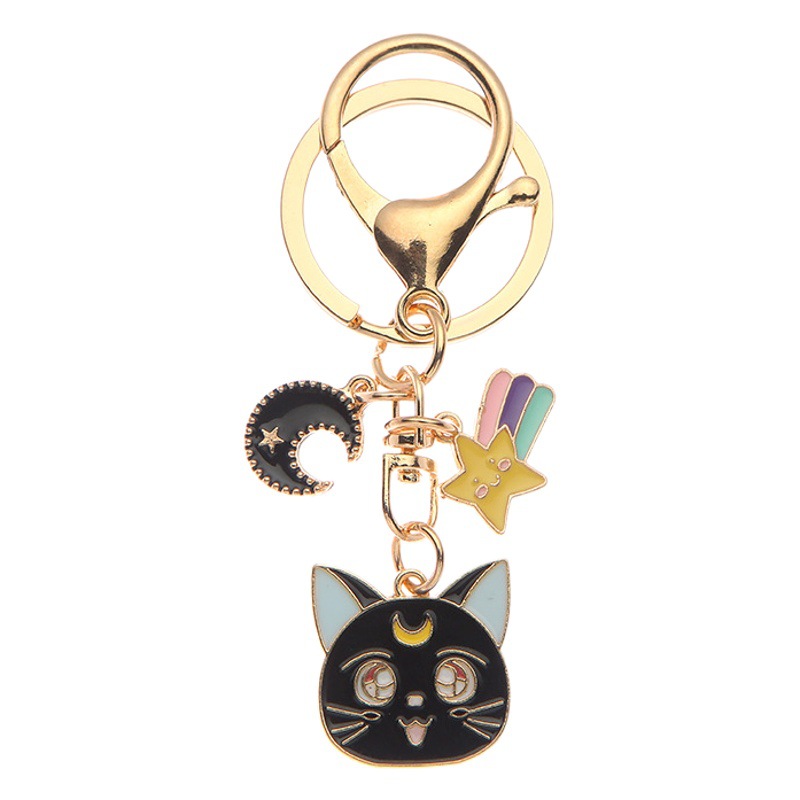 Cat Alloy Car Keychain Small Moon Star Kitten Metal Pendant Creative Personality Bag Hanging Jewelry