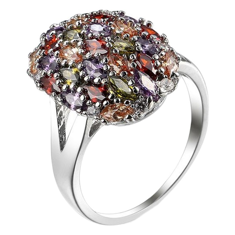 Cross-Border Color Treasure Popular Jewelry Foreign Trade Hot-Selling Creative Ring Women's Marquise Mixed Color Zircon Ring Women's Fashion Jewelry