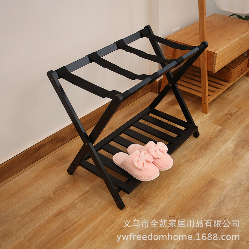 Picture of Hotel Luggage Rack Black Household High-grade Nanzhu Folding Bedroom Storage Rack Simple Double-layer Luggage Storage Rack