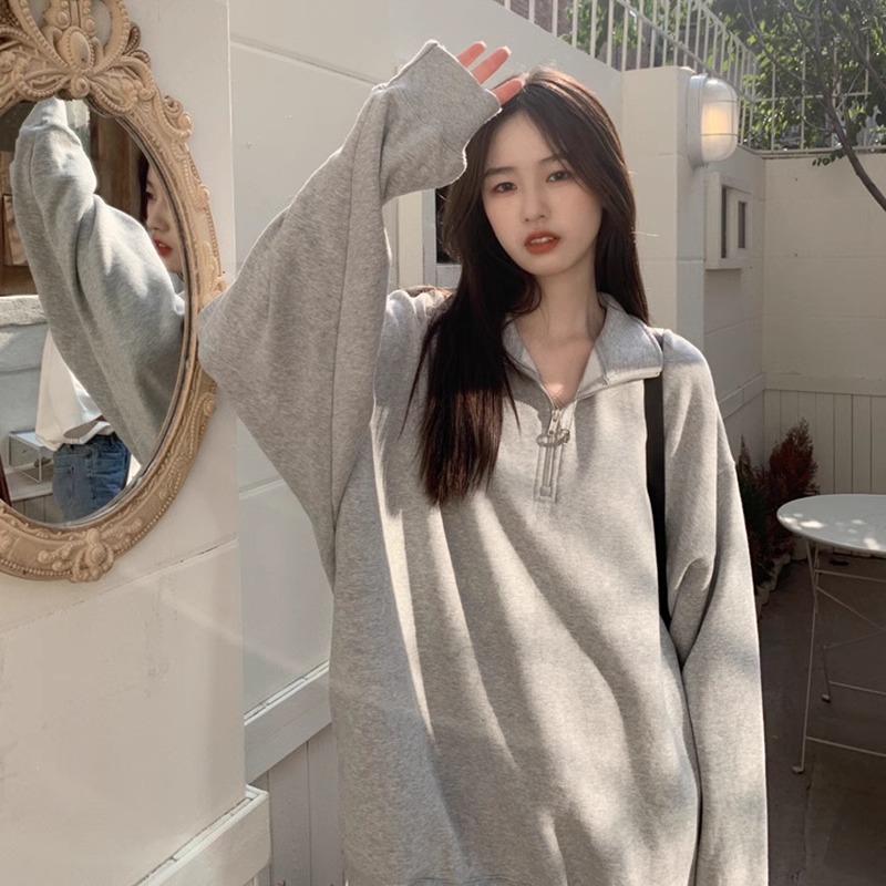 Picture of 2023 new American-style small collar sweater autumn loose pullover top long coat women's clothing students