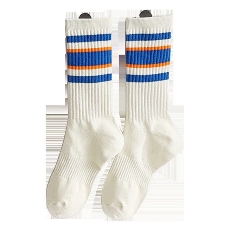 Stockings women's summer thin cotton socks outer wear striped sports mid-calf versatile autumn and winter horizontal striped white tide socks
