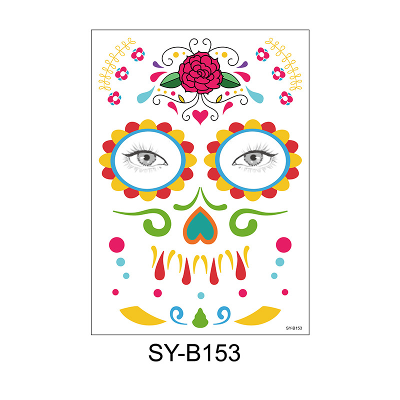 Picture of Cross-Border Waterproof and Sweat-Proof Day of the Dead Masquerade Funny Makeup Temporary Stickers Halloween Face Tattoo Stickers