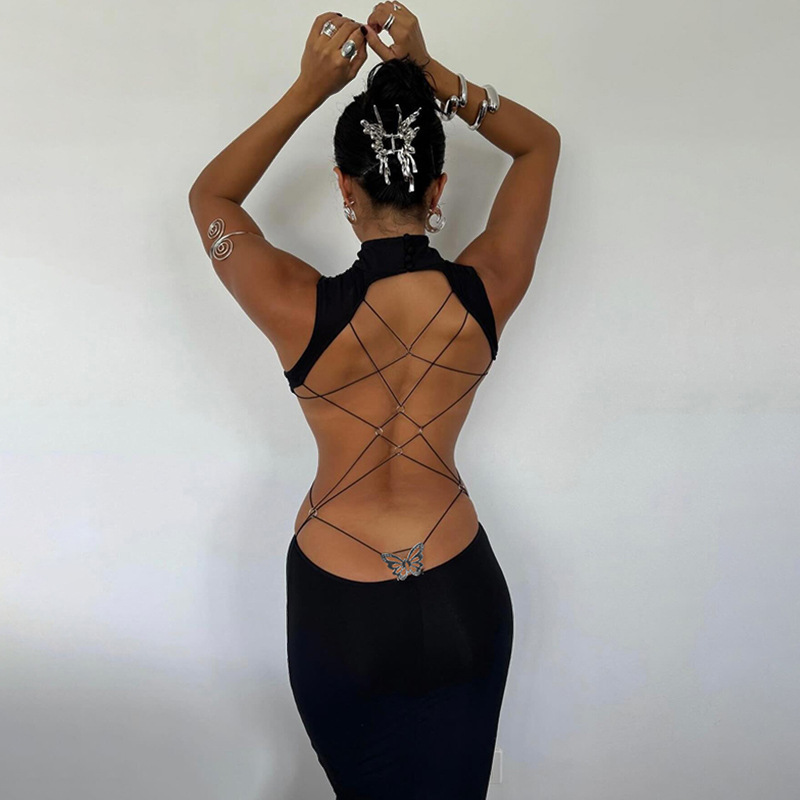 YY24070 European and American style sexy backless bow dress women's 2025 summer new temperament hot girl dress