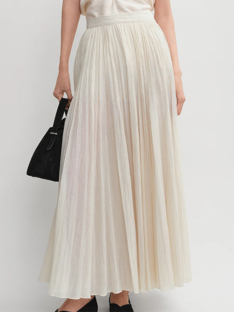 Shenzhen Nanyou French Gentle Wind Pleated Long Skirt 25 Summer New Holiday Style Simple Design Casual Skirt