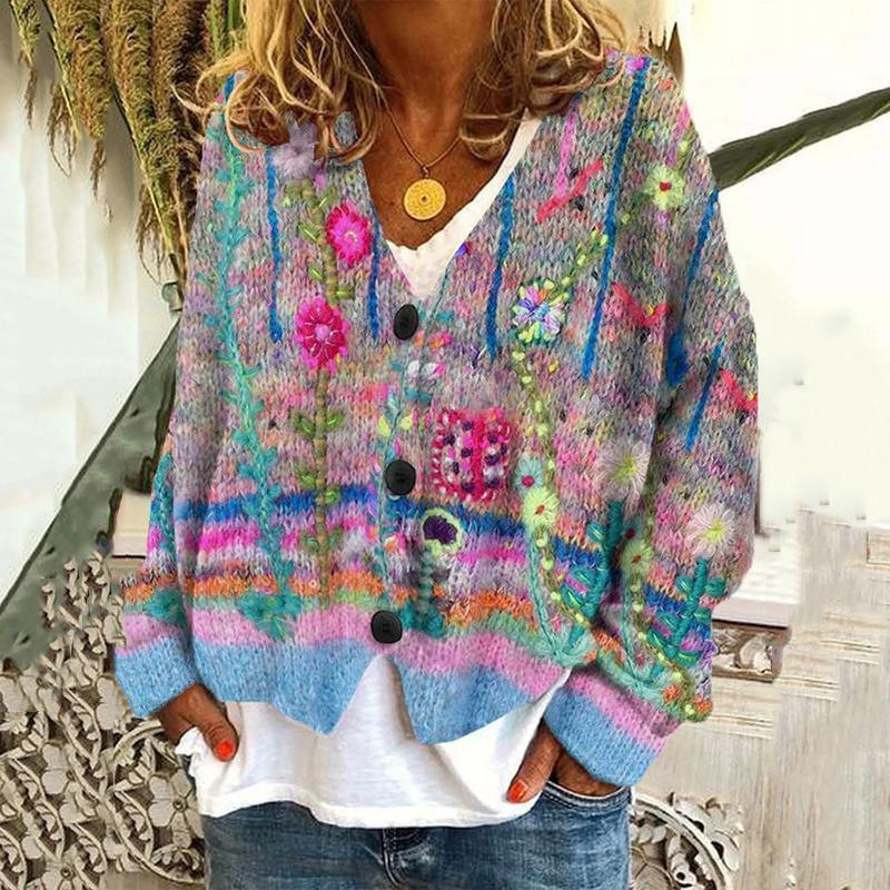 Spot 3D printed women's cardigan soft feel sweater casual cape jacket knitted sweater foreign trade fashion