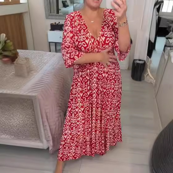 New V-neck Floral dress plus size Super Fairy Seaside Holiday Beach Dress Loose Long Skirt