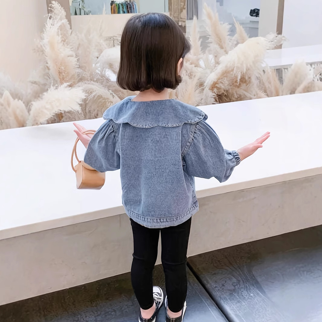 Picture of Spring and Autumn Top Girls Sweet Denim Cardigan Baby Korean Lace Collar Jacket New