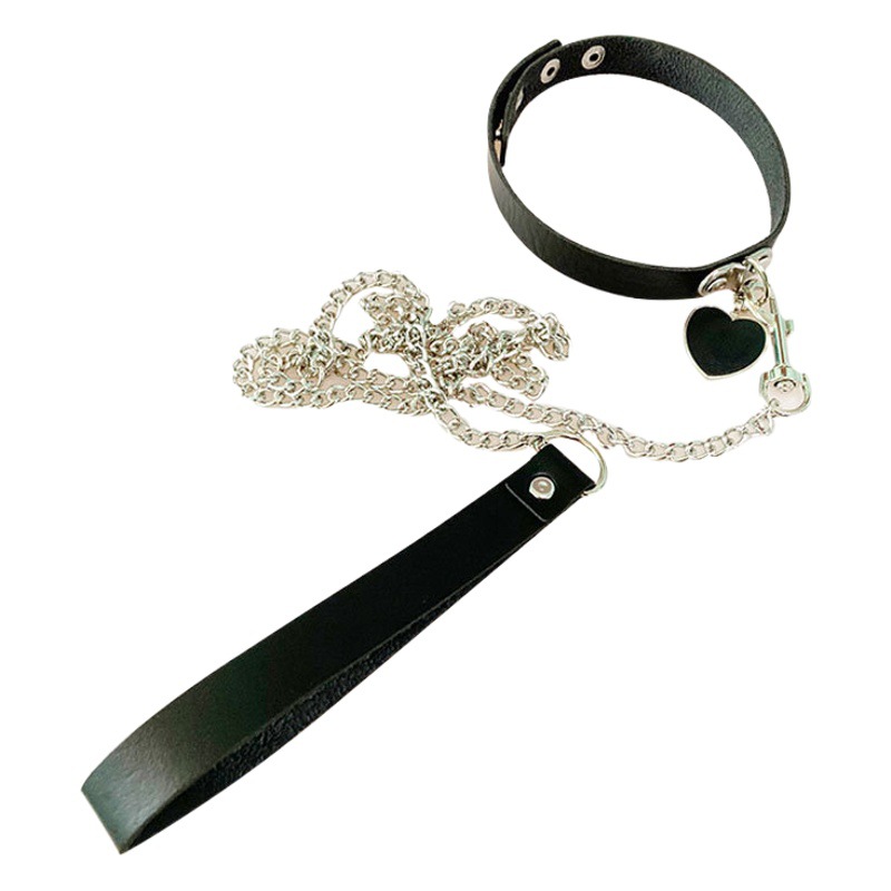 Sexy accessories sexy leather fairy love neck ring peach heart collar training maid traction rope chain 3081