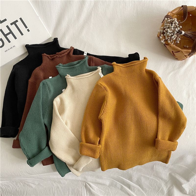 Picture of [in stock children's turtleneck sweater boys and girls semi-turtleneck thin sweater baby core-spun yarn soft elastic