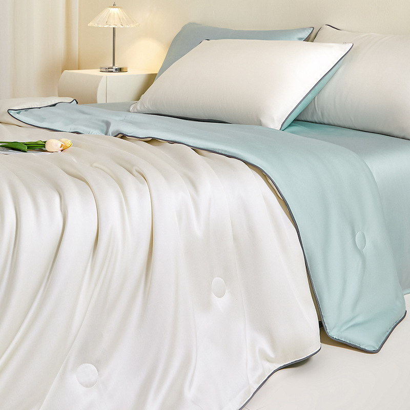 Picture of Lyocell Tencel Summer Quilt Summer Cooling Ice Silk Summer Cooling Quilt Class a Air Conditioning Quilt Machine Washable Thin Quilt Four-Piece Set