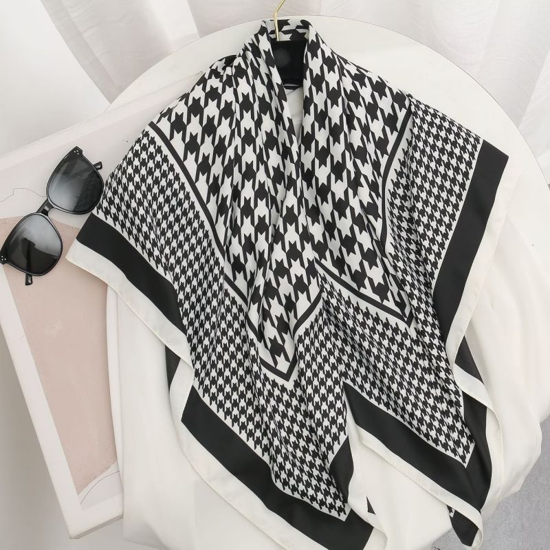 Picture of Autumn and winter all-match shawl animal printed black and white simple large square 90*90CM imitation silk twill silk scarf for women