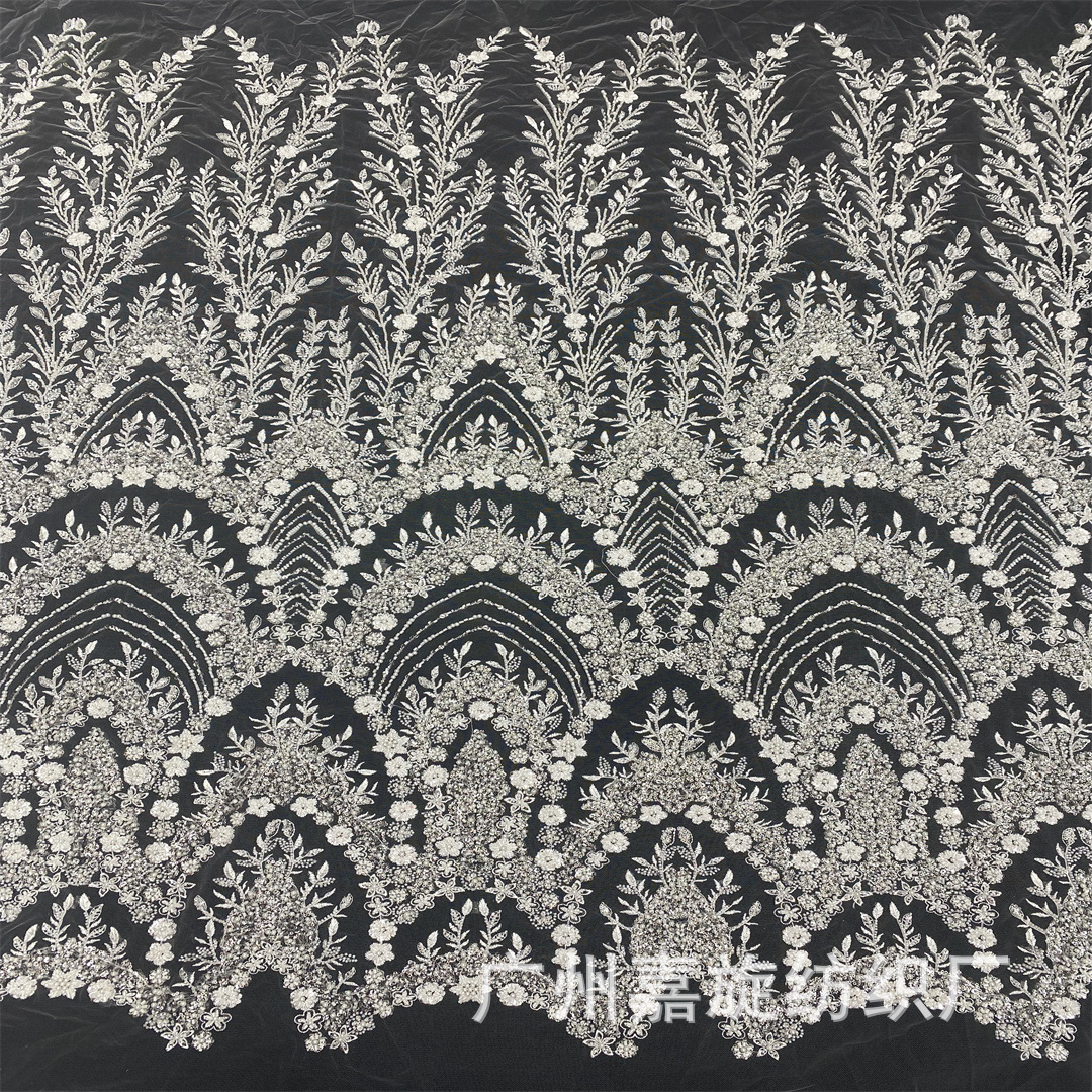 French wedding dress bead tube embroidery fabric embroidery plant small flower bubble bead lace fabric wedding lace
