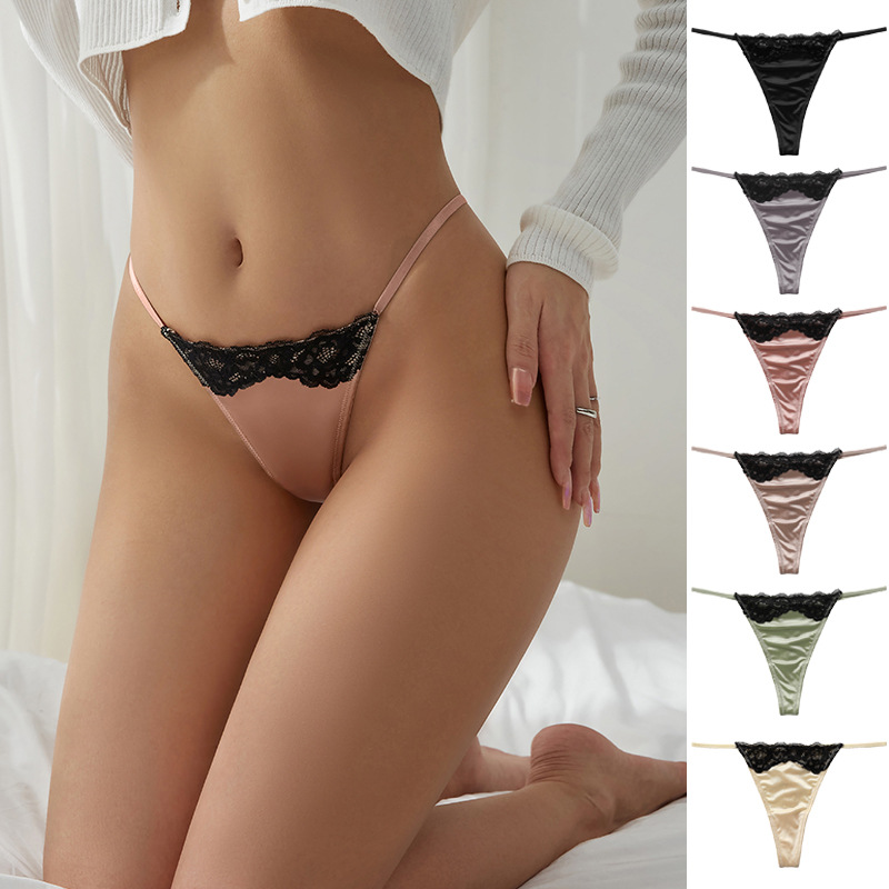 European and American Lace Large Size Sexy T-Shaped Underwear Ice Silk Yoga Sports Invisible Sexy Low-Waist Women's Thong
