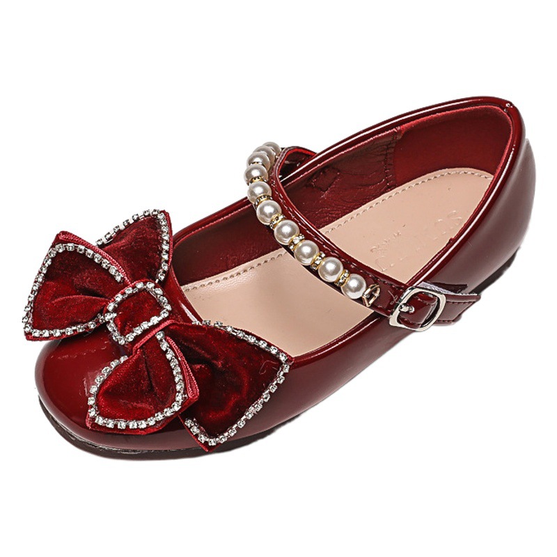Girls' Flats 2025 Spring New Kidsren's Shoes Baby Red Leather Shoes Kidsren's Princess Shoes Soft Sole Summer Style