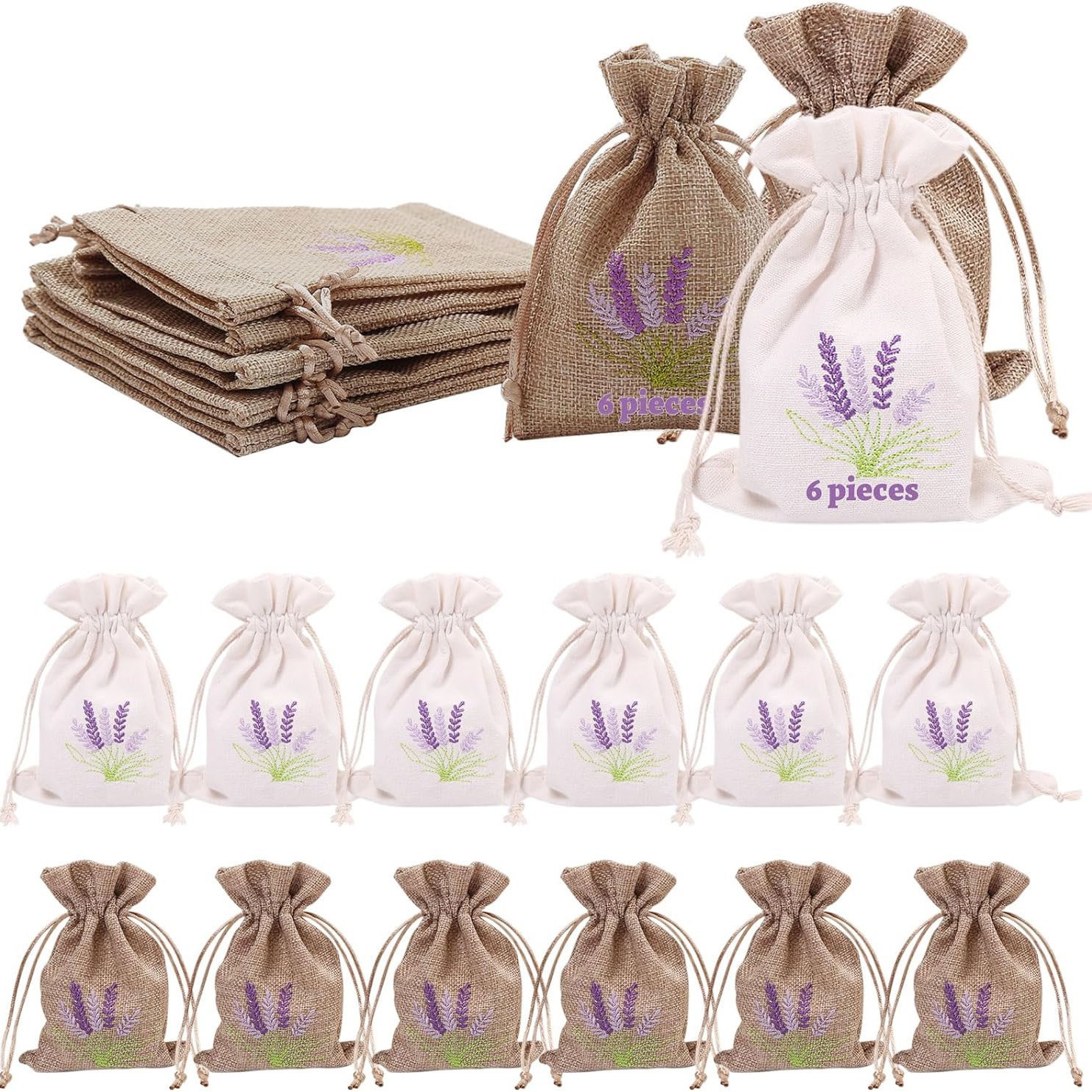 Embroidered canvas bag drawstring pocket imitation linen embroidery lavender storage bag sachet sachet empty bag cross-border wholesale