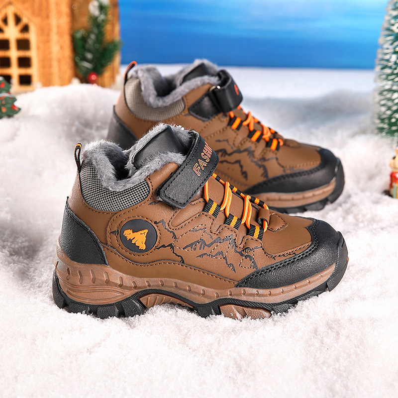 Little yellow duck children's hiking shoes spring new outdoor non-slip wear-resistant leather waterproof hiking shoes boys sneakers