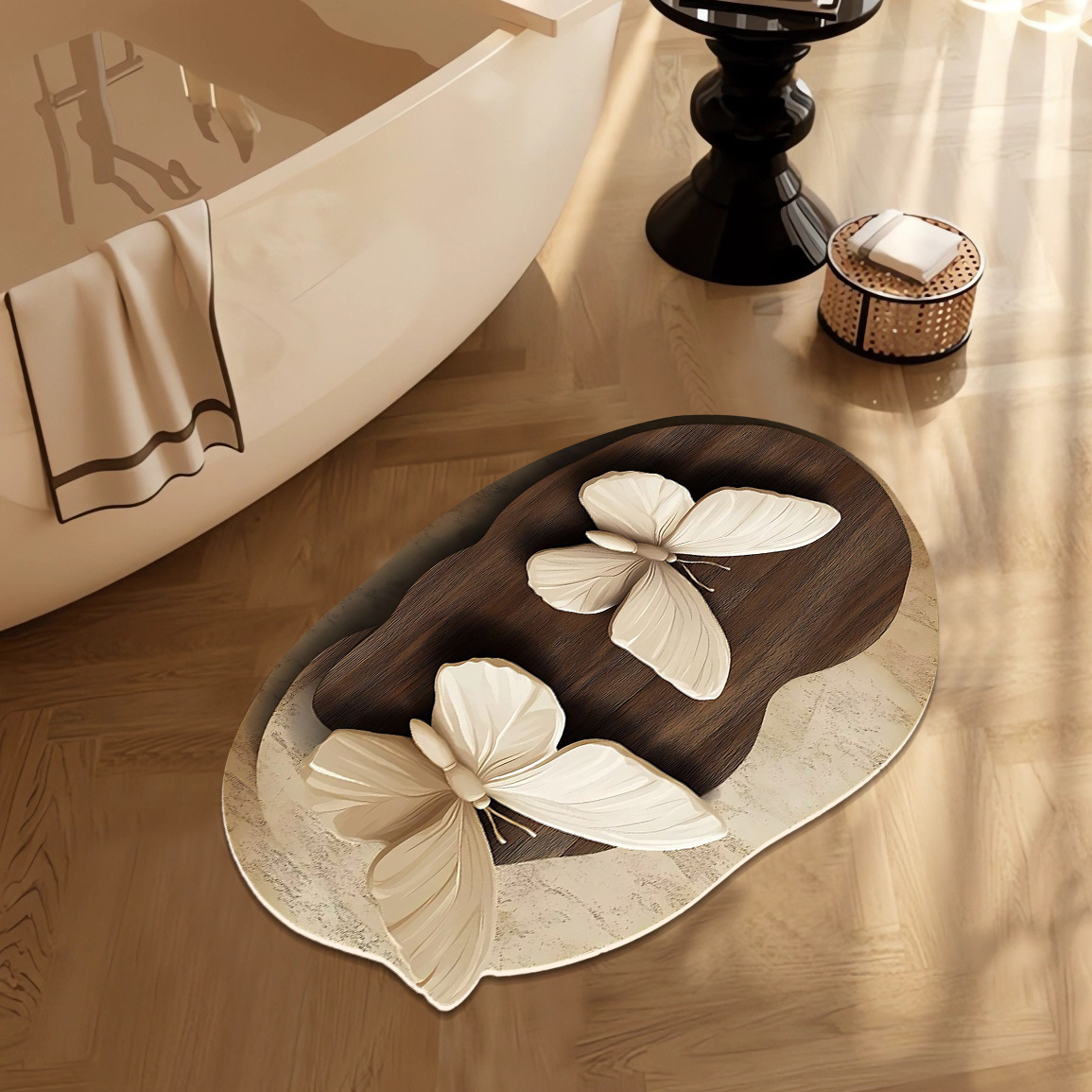 Picture of Nappa Skin Absorbent Mat Net Red Butterfly Bathroom Toilet Anti-Slip Mat Generation Trembling Sound Designer Countertop Mat