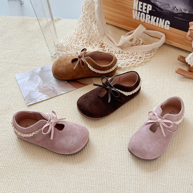 Picture of Girls' leather shoes new autumn children's Birkenstock soft soles sweet princess shoes bow baby shoes