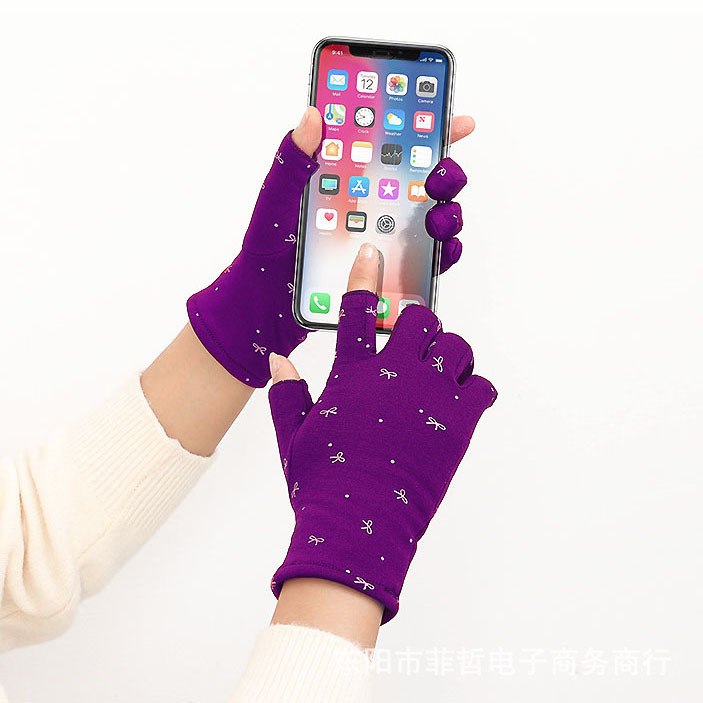 Picture of Women's Gloves with Two Fingers Exposed, Fleece-Lined for Warmth, Suitable for Autumn and Winter Driving, Cycling, Elastic, Student Writing, Cold-Proof, Thickened