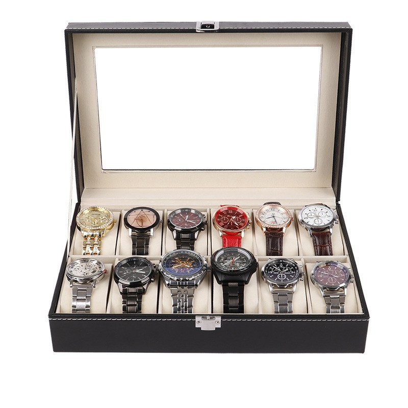 PU leather high-end watch storage box transparent skylight day buckle watch display box glasses storage box