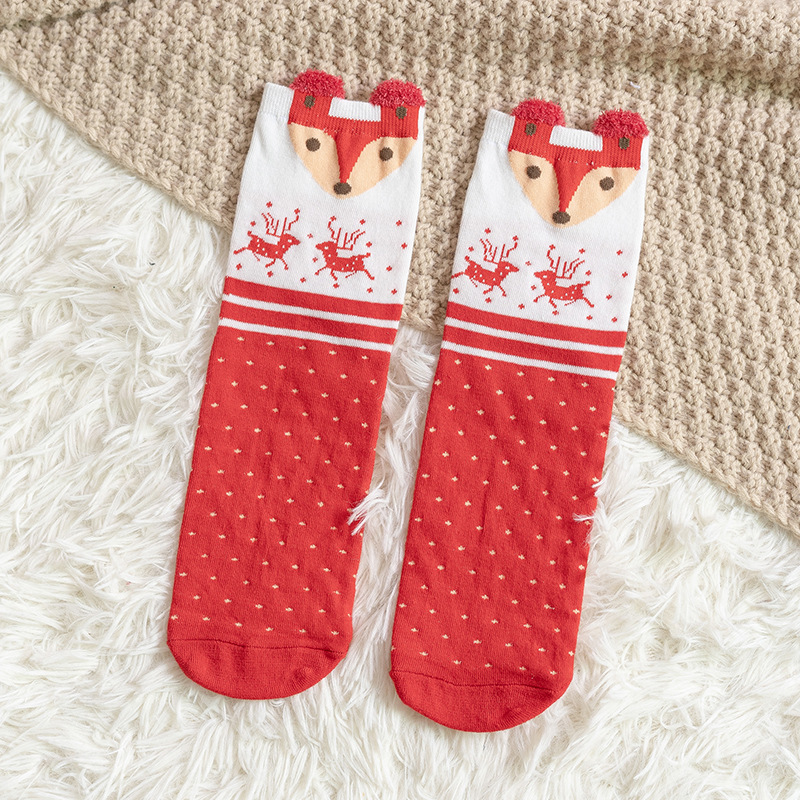 Picture of Christmas socks women's autumn and winter New Year festive women's socks Japanese cotton socks three-dimensional cartoon elk cross-border Women's Mid-calf length socks