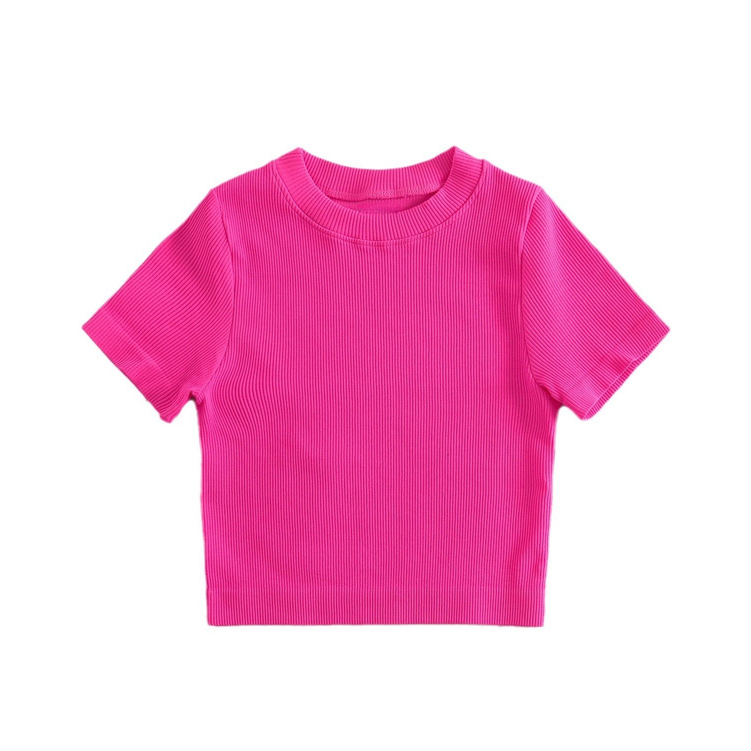 Picture of Hot girl sexy tight chest slimming round neck short sleeve t-shirt women's summer slim fit ins short navel bottoming solid color top fashion