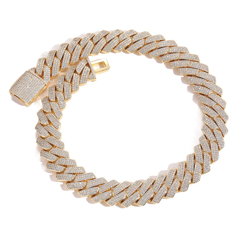 Cross-Border European and American Hip-Hop 20mm Diamond-Shaped Cuban Chain Zircon Jewelry Exaggerated Necklace Men's High-End Bracelet Wholesale