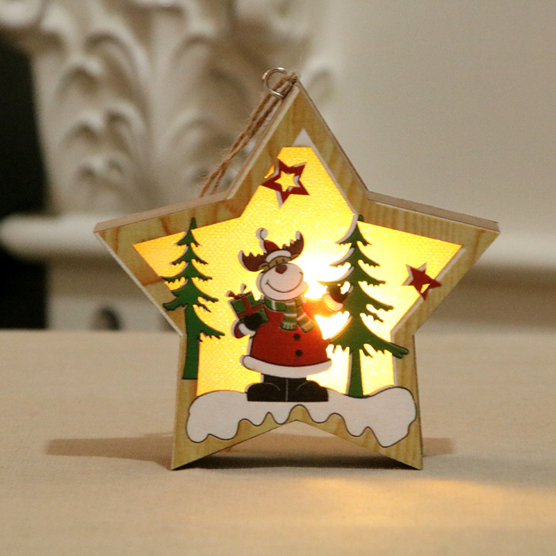 Picture of Christmas decorations wooden luminous pendant Christmas tree decoration pendant Christmas gift wooden pendant