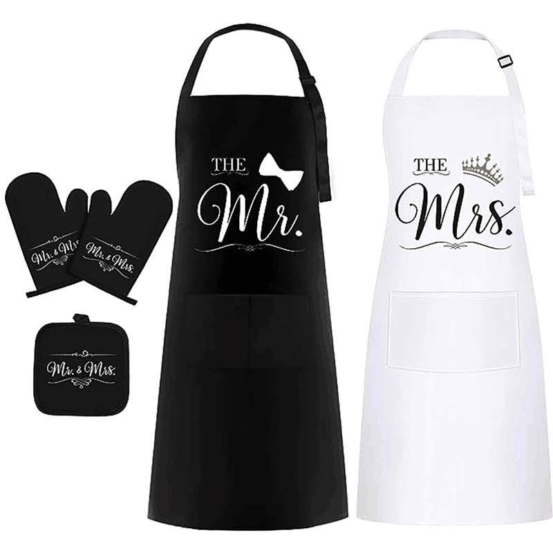 Cross-border Amazon hot selling printed letters MR MRS couple couple microwave oven heat insulation gloves apron