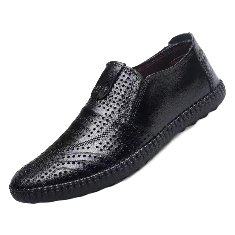 2023 Summer new hollow leather shoes men's casual fashion Bean shoes soft bottom breathable hole shoes a generation of hair