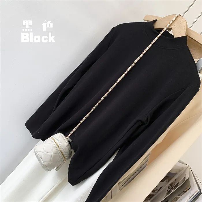 Picture of fleece-lined Thickened Warm Velvet Base Shirt Taro Purple Mock Collar Base Shirt Women's Solid Color Autumn and Winter Warm Top for Women