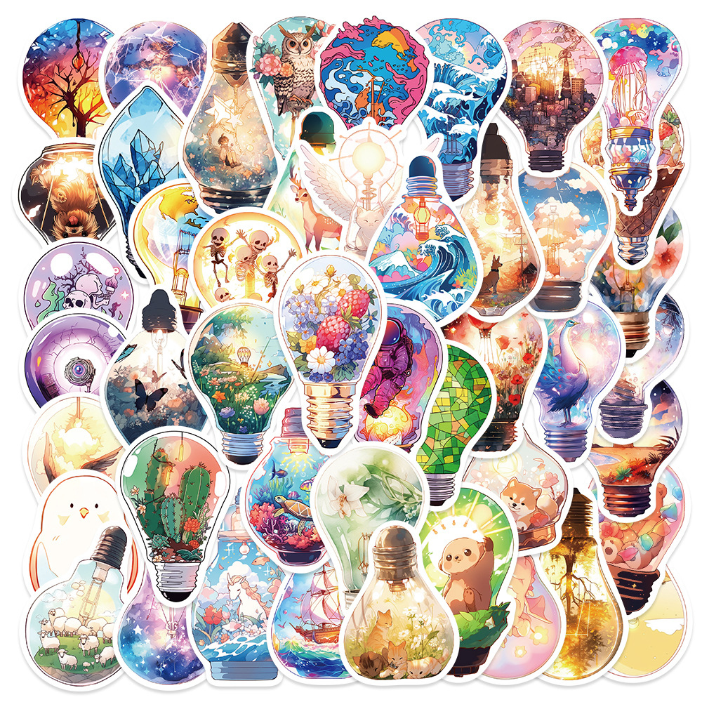 World cartoon stickers in 50 light bulbs creative diy mobile phone water Cup Computer Journal material waterproof stickers