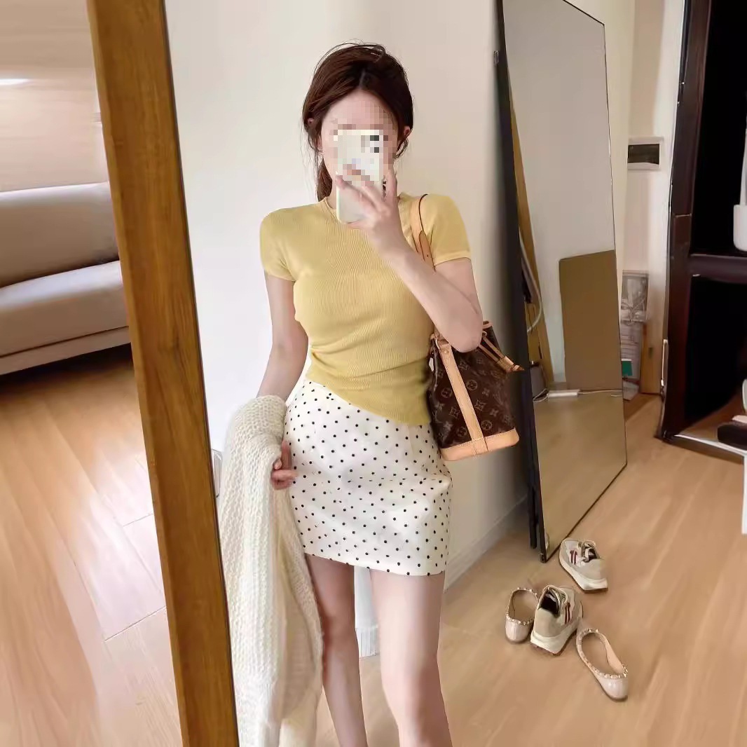 2024 Summer New High Waist Sweet Spice Girl Wave Dot Skirt Casual All-match Hip Skirt Women's A- line Skirt Short Skirt
