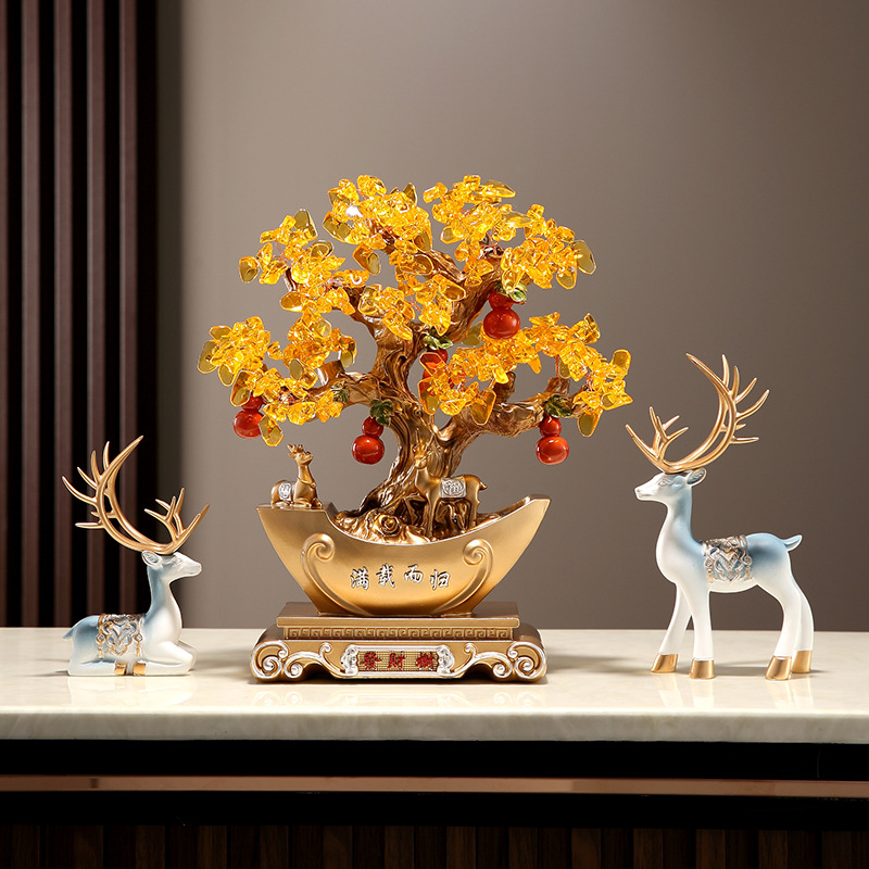 Full of money, fortune tree, money tree, Fortune, deer New Chinese style decoration, office front desk opening gift