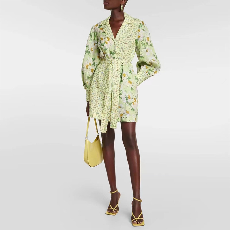 Australian ZM Summer Explosions Holiday Style Dopamine Wear V-Neck Printed Long Sleeve dress