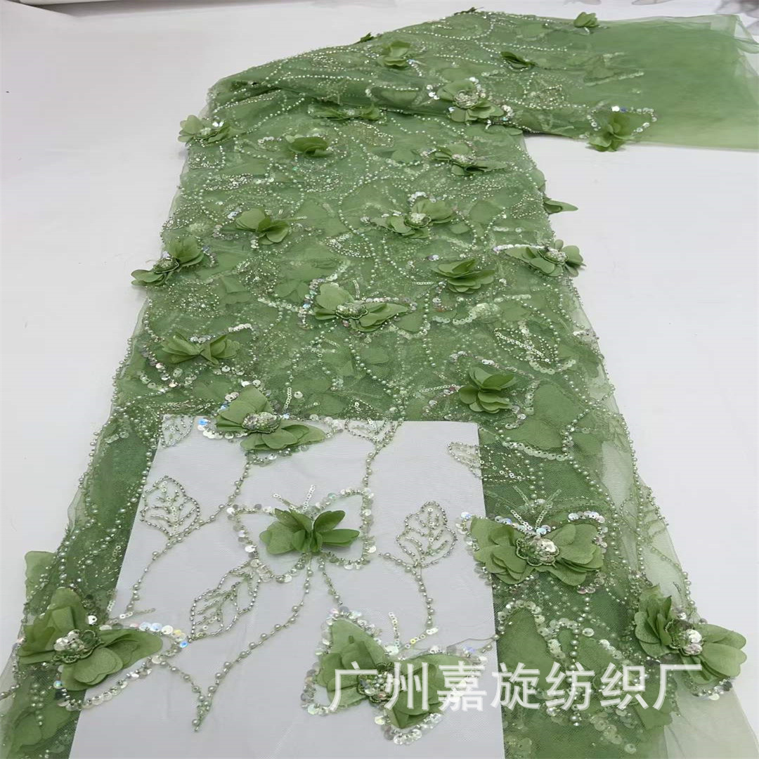 New three-dimensional butterfly flower handmade bead tube sequins embroidered cloth small fresh dress children's clothing fabric JX4146