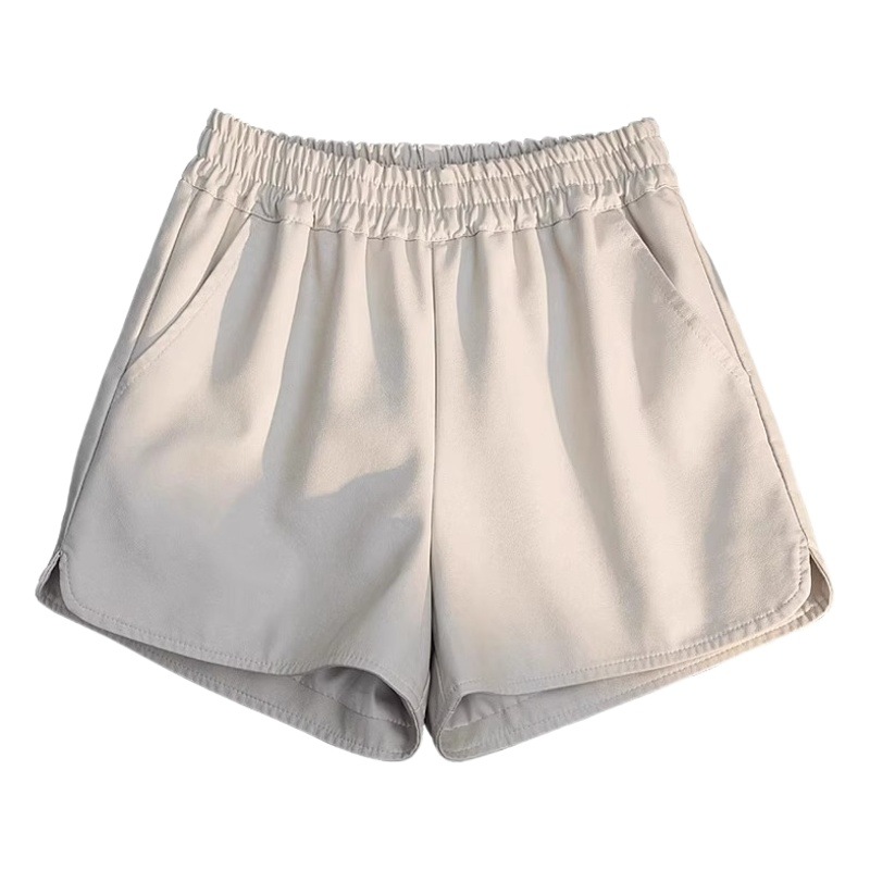 2023 Autumn and Winter New Shorts Women's Korean Style Loose Slim Boots Pants PU Leather Wide Leg A- line High Waist Fashionable Hot Pants