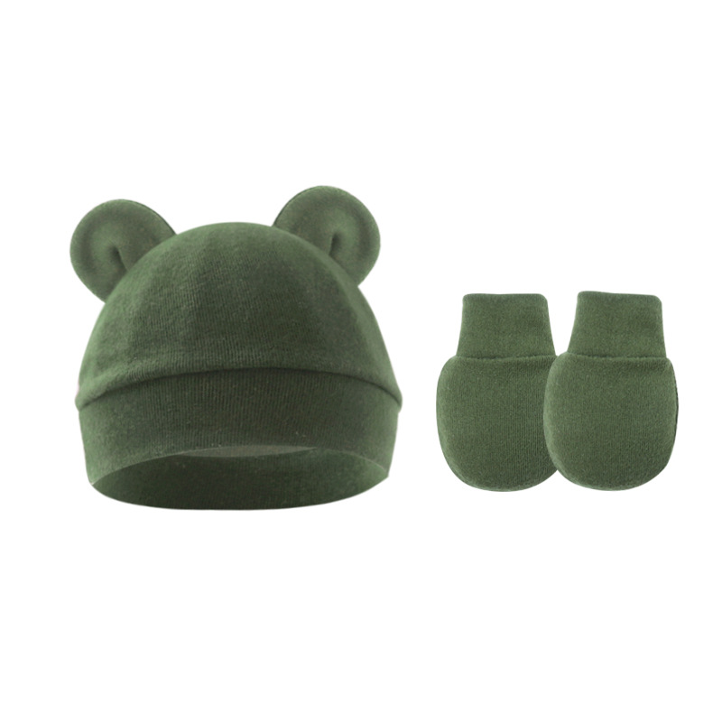 Picture of 2023 foreign trade baby pullover cap Mickey ears baby hat newborn tire cap anti-scratch gloves 2-piece set