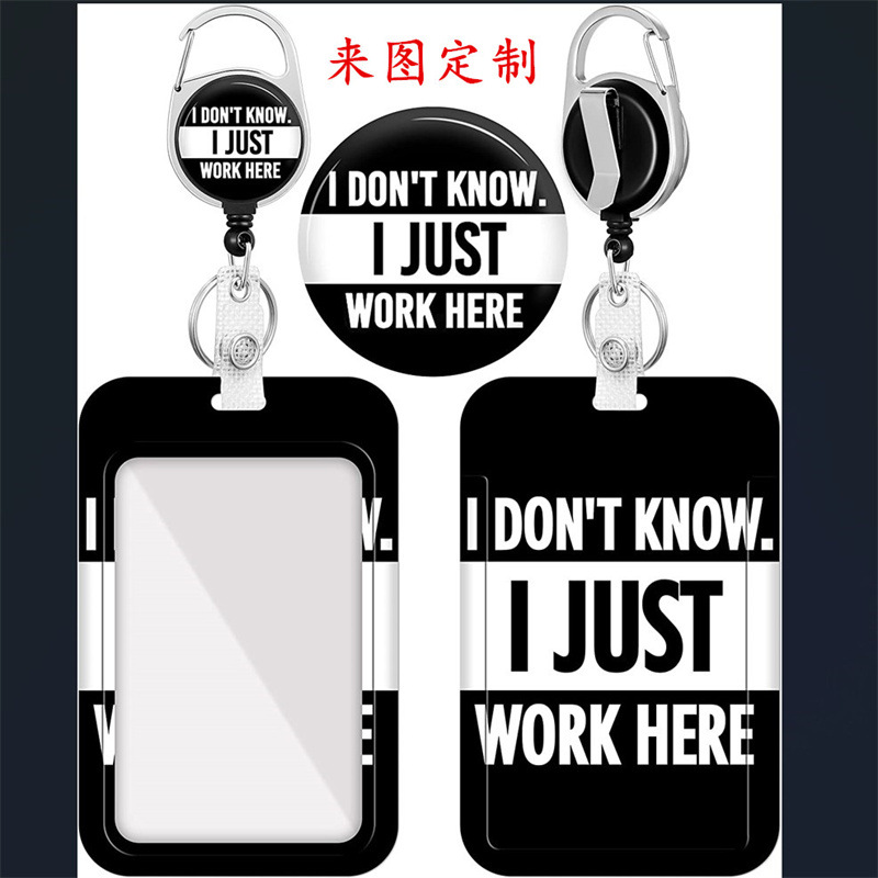 Spot I JUST black and white pattern vertical card cover ABS plastic slide card badge reel retractable easy pull-up buckle badge